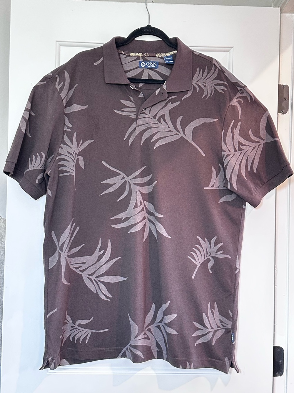 Chaps Men's Dark Brown Leaf-Print Polo